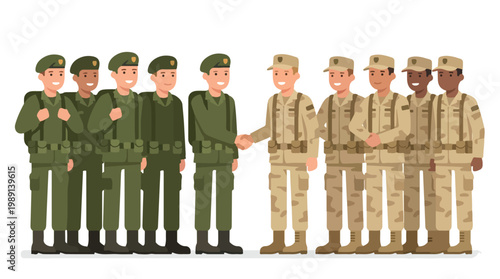 vector of different army troops making peace, carrying out a ceasefire 8
