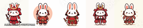 cute rabbit vector wearing samurai armor