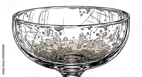 Empty Champagne Glass with Sediment Residue