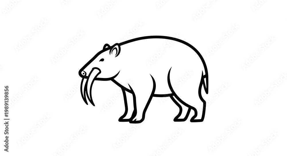 Obraz premium Simple black line drawing of a mammoth on a white background.