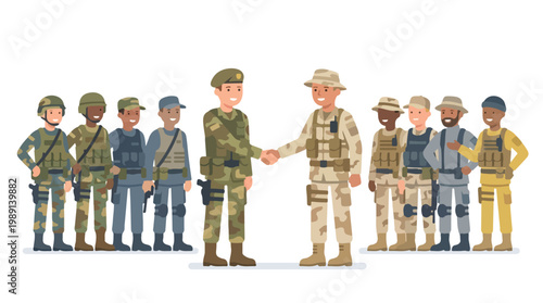 vector of different army troops making peace, carrying out a ceasefire 19