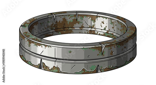 Rusty metal ring, weathered industrial gear, aged metallic circle