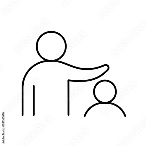 A vector icon representing mentorship with a senior figure guiding another person, created in line style with editable stroke