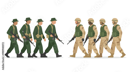 vector of different army troops making peace, carrying out a ceasefire 17