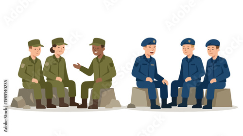 vector of different army troops making peace, carrying out a ceasefire 5