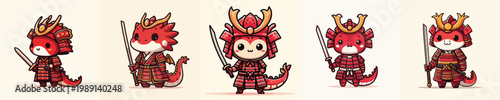 cute dragon vector wearing samurai armor