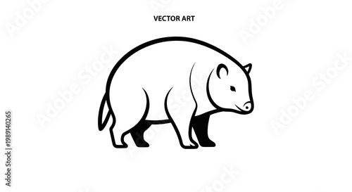A simple black and white illustration of a tapir walking to the right.