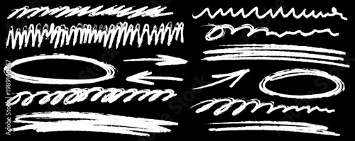 Creative line sketch with crayon and chalk dust, highlight twice, scribble circling underline and pen, arrow defining the flow.