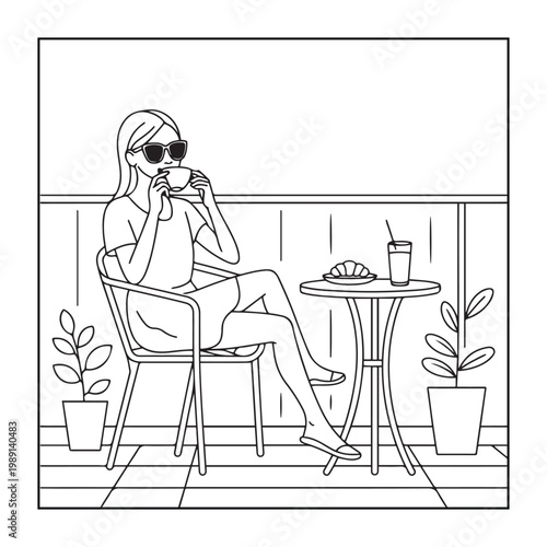 Rich girl moments: Bold and easy coloring pages for adults. line art illustration.