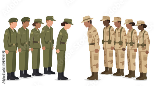 vector of different army troops making peace, carrying out a ceasefire 15