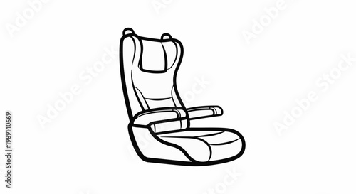 Minimalist line drawing of a high-backed car seat with armrests