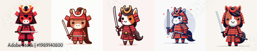 cute horse vector wearing samurai armor