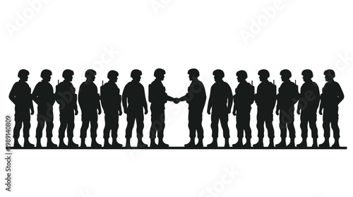 silhouette illustration vector of different army troops making peace, carrying out a ceasefire 10