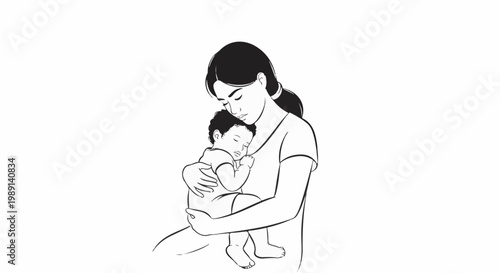 Mother cradles sleeping baby in tender embrace