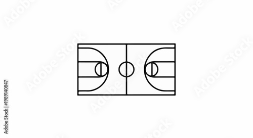 Minimalist outline of a basketball court with center circle and key