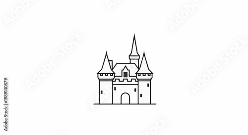 Minimalist outline of a fairytale castle with multiple spires