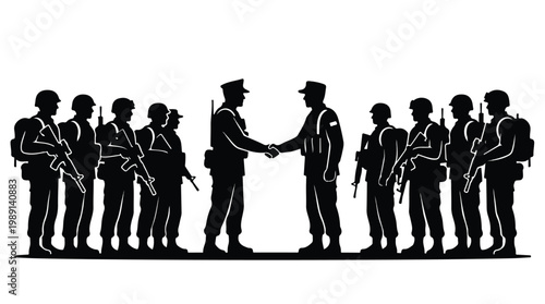 silhouette illustration vector of different army troops making peace, carrying out a ceasefire 9