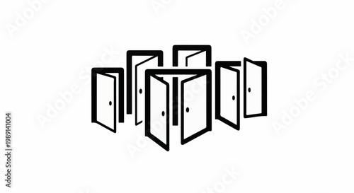 Multiple open doors in a cluster, suggesting choices or opportunities