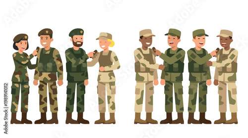 vector of different army troops making peace, carrying out a ceasefire 1