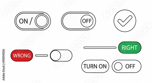 Multiple toggle switches and indicator symbols, representing options and status