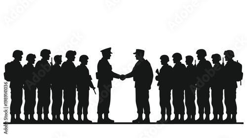 silhouette illustration vector of different army troops making peace, carrying out a ceasefire 8
