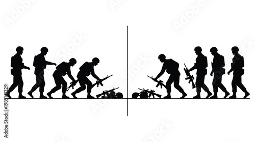 silhouette illustration vector of different army troops making peace, carrying out a ceasefire 6