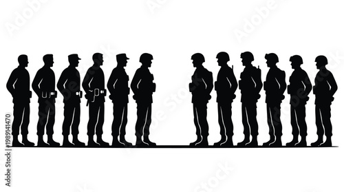 silhouette illustration vector of different army troops making peace, carrying out a ceasefire 4