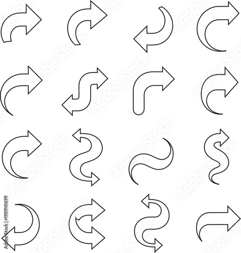 A collection of various curved arrow icons