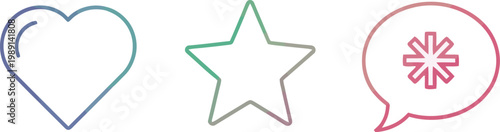 A heart, star, and speech bubble with an asterisk