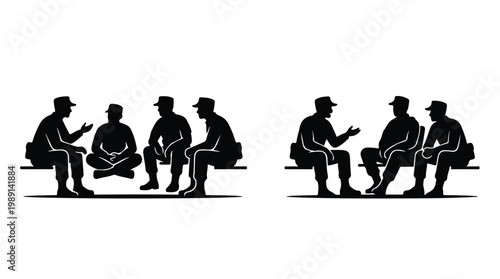 silhouette illustration vector of different army troops making peace, carrying out a ceasefire 13