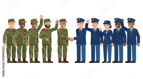 vector of different army troops making peace, carrying out a ceasefire 29