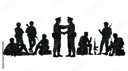 silhouette illustration vector of different army troops making peace, carrying out a ceasefire 11