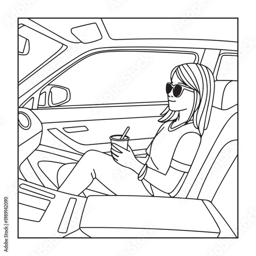 Rich girl moments: Bold and easy coloring pages for adults. line art illustration.