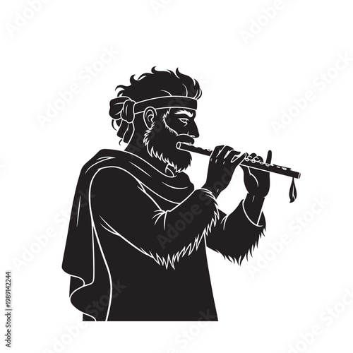 Ancient Flute Player Silhouette Illustration