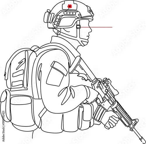 A soldier is crouching down with a gun