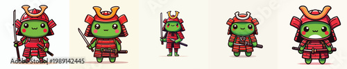 cute frog vector wearing samurai armor