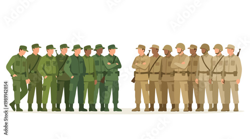 vector of different army troops making peace, carrying out a ceasefire 24