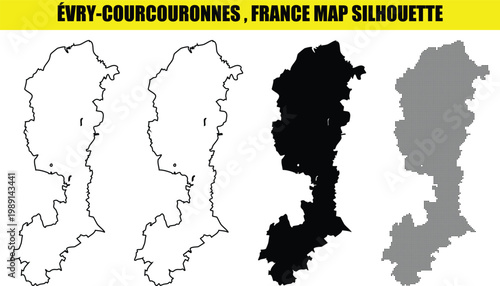 Evry courcouronnes france map silhouette collection with outline solid and pixelated city shape graphic elements.