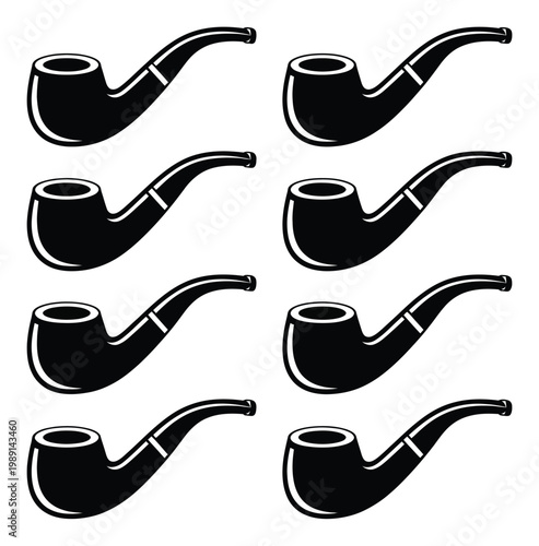 Eight Black Smoking Pipes Vector Illustration