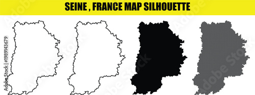 Seine france map silhouette vector set featuring outline solid and dotted point grid city boundary illustration.