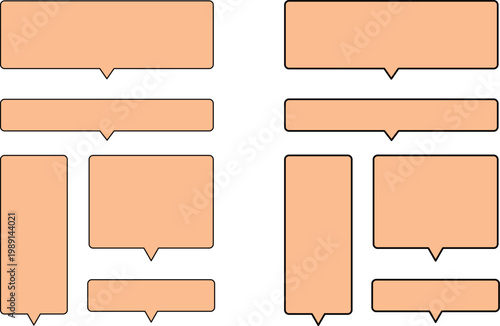 オレンジ色の角丸長方形の吹き出しセット。グレーの縁。シンプルかつ広いテキストスペース。