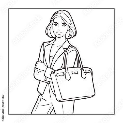 Rich girl moments: Bold and easy coloring pages for adults. line art illustration.