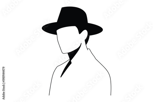 Man wearing hat profile silhouette mysterious unknown person monochrome.