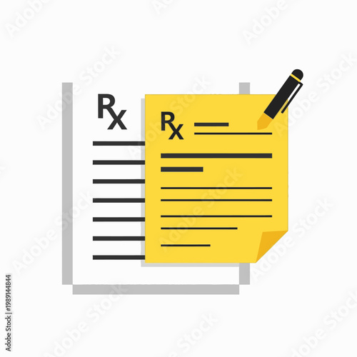 Prescription Paper with Sticky Note and Pencil Illustration