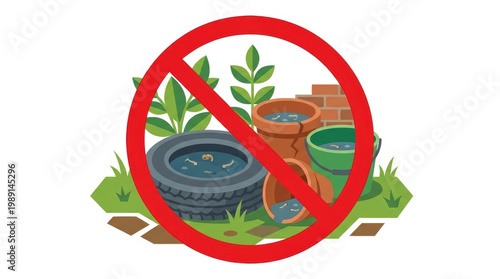 Mosquito Breeding Site Prevention Danger Sign Warning Illustration