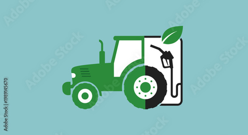 Green tractor refueling at electric charging station icon