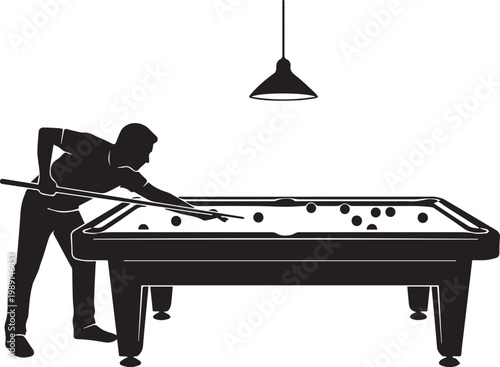 Silhouette Illustration of a Man Playing Billiards