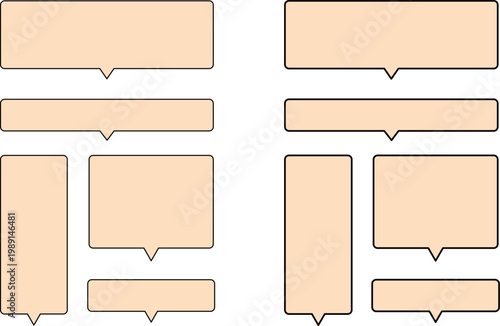 オレンジ色の角丸長方形の吹き出しセット。グレーの縁。シンプルかつ広いテキストスペース。