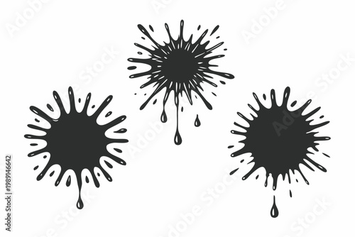 Black ink splatter, paint splashes, inkblots, vector graphics