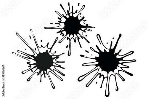 Ink Splatters, Black Inkblots, Vector Art Splashes, Graphic Design Elements